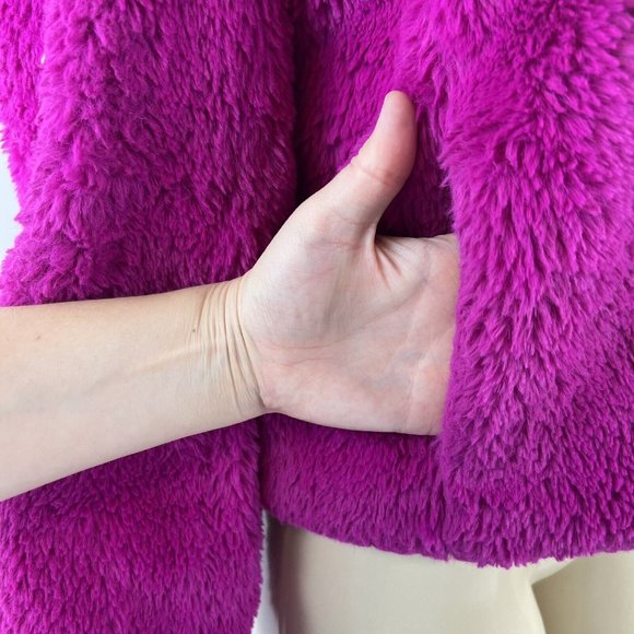 Banana Republic Faux Fur Bomber Jacket Size S Fuchsia Pink Teddy Coat Full Zip - Picture 5 of 11